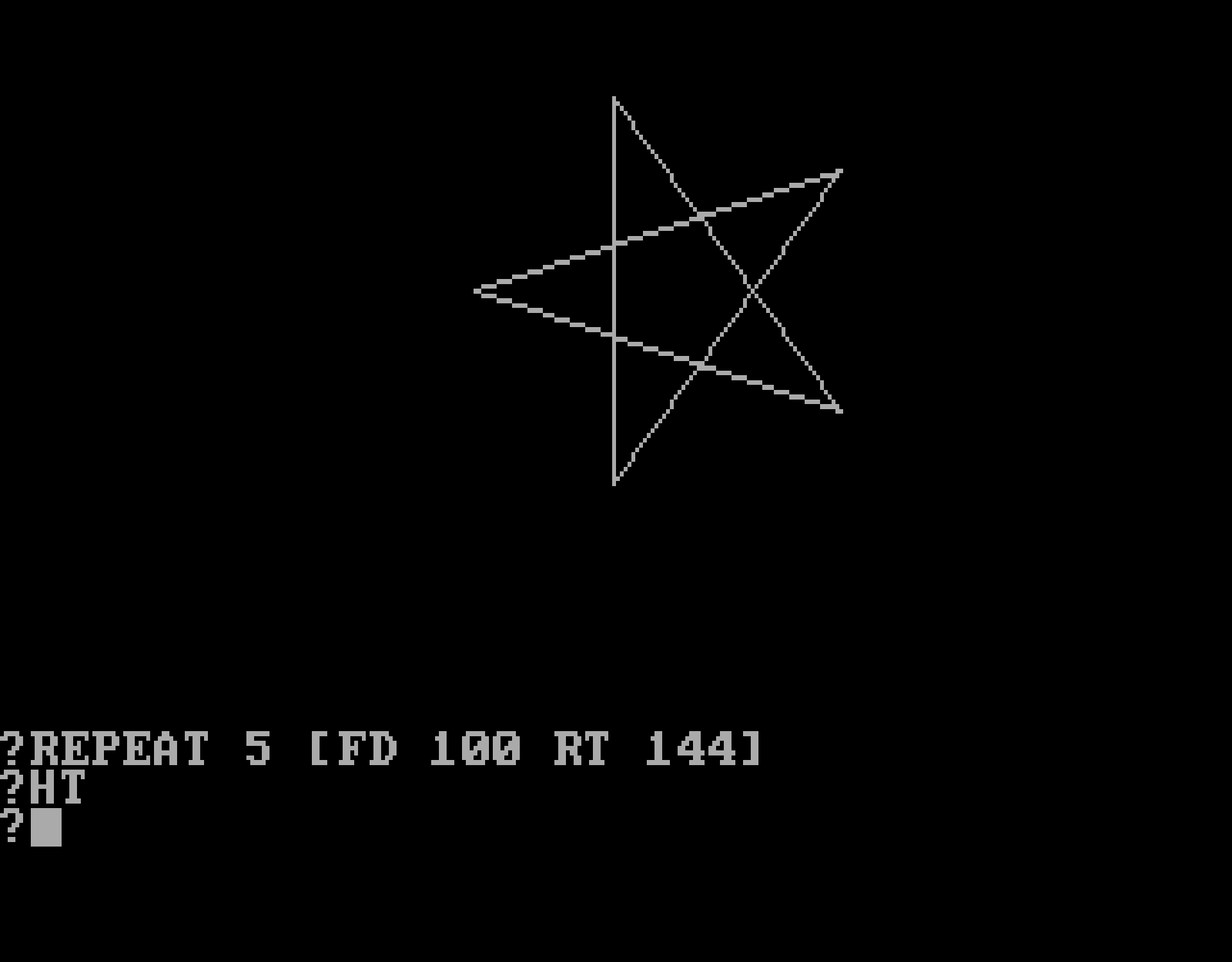 A pentagram drawn with Logo along with source code