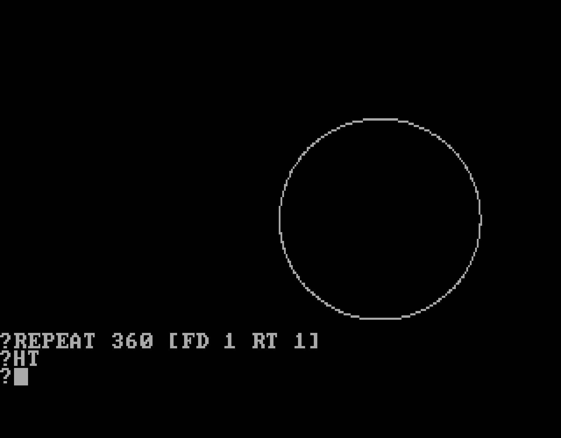 A circle drawn with Logo along with source code