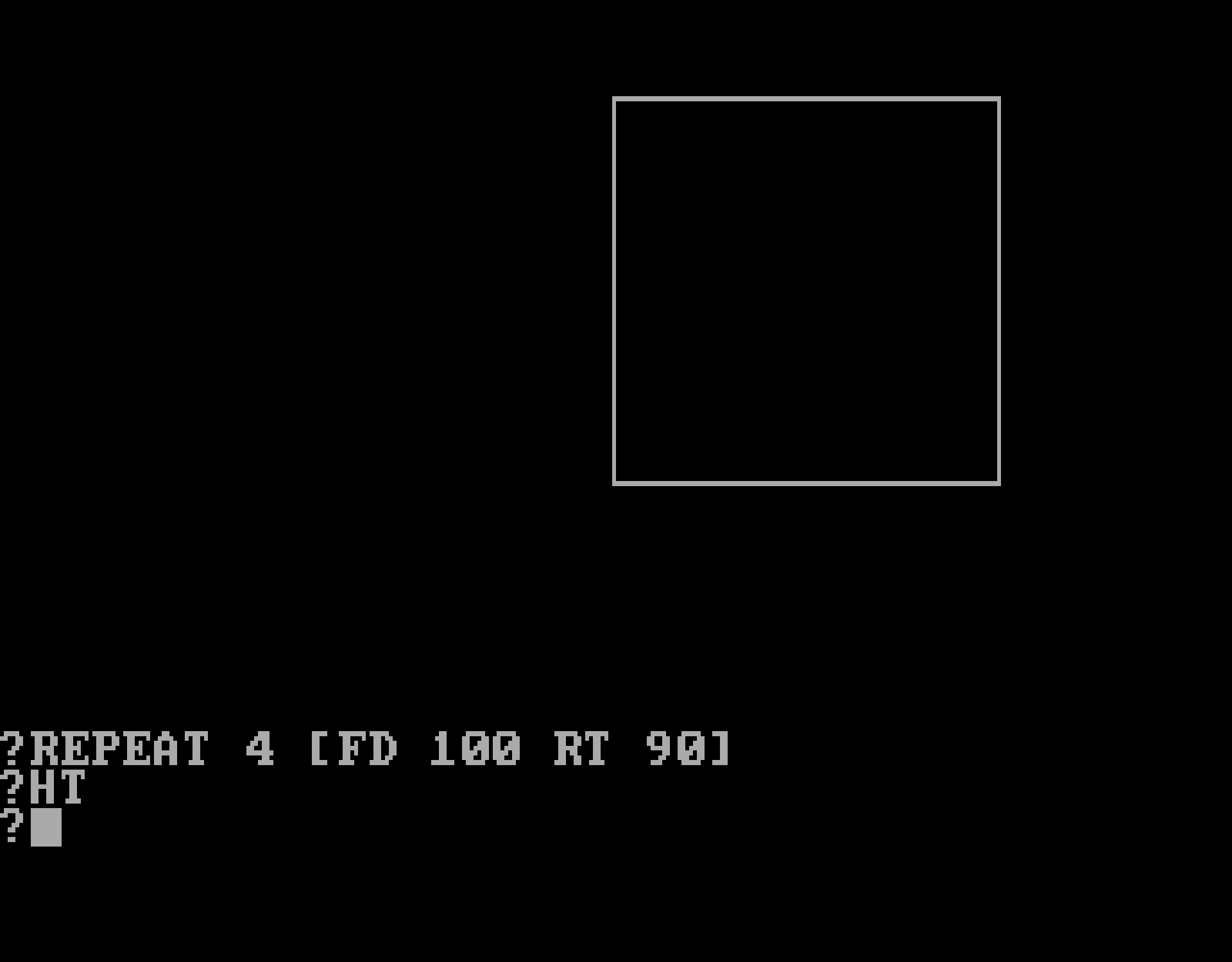 A square drawn with Logo along with source code