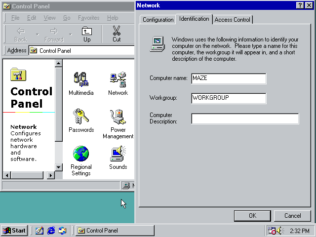A screenshot of Windows workgroup configuration